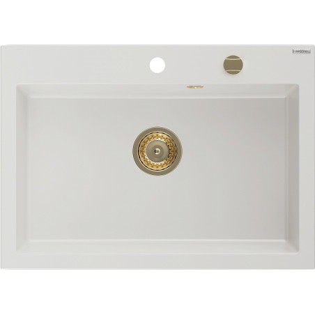 Mexen Elix granitni sudoper s jednom komorom 700 x 500 mm, bijeli, zlatni sifon - 6526701005-20-G
