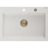 Mexen Elix 1-bowl granite sink 700 x 500 mm, white, gold siphon - 6526701005-20-G