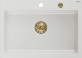 Mexen Elix Granitspüle 1-Becken 700 x 500 mm, weiß, Siphon goldfarben - 6526701005-20-G
