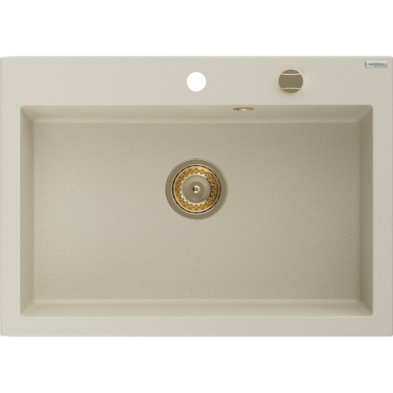 Mexen Elix évier en granit 1 bac 700 x 500 mm, beige, siphon doré - 6526701005-69-G