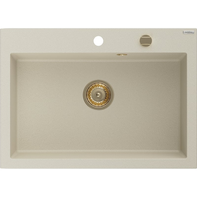 Mexen Elix granitni sudoper s 1 komorom 700 x 500 mm, bež, zlatni sifon - 6526701005-69-G