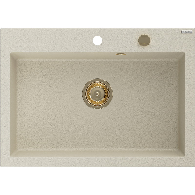 Mexen Elix zlewozmywak granitowy 1-komorowy 700 x 500 mm, beżowy, syfon złoty - 6526701005-69-G