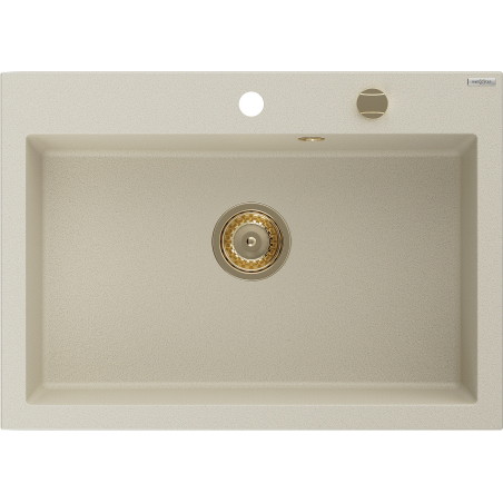 Mexen Elix zlewozmywak granitowy 1-komorowy 700 x 500 mm, beżowy, syfon złoty - 6526701005-69-G