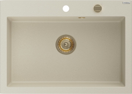 Mexen Elix Granitspüle, 1-Kammer, 700 x 500 mm, beige, Siphon gold - 6526701005-69-G