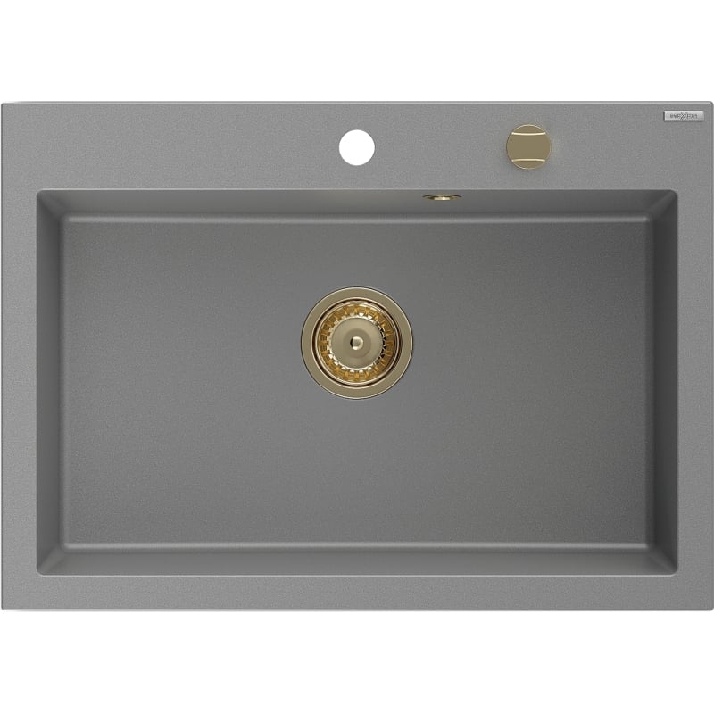 Mexen Elix Granitni sudoper s 1 komorom 700 x 500 mm, sivi, sifon zlatni - 6526701005-71-G