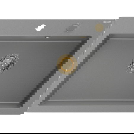 Mexen Elix Granitspüle 1-beckig 700 x 500 mm, grau, goldener Siphon - 6526701005-71-G