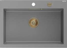 Mexen Elix Granitspüle 1-beckig 700 x 500 mm, grau, goldener Siphon - 6526701005-71-G