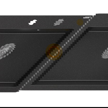 Mexen Elix lava-loiça em granito com 1 cuba 700 x 500 mm, preto/prateado metálico, sifão dourado - 6526701005-73-G