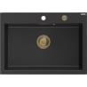 Mexen Elix évier en granit 1 bac 700 x 500 mm, noir/argent métallique, siphon doré - 6526701005-73-G