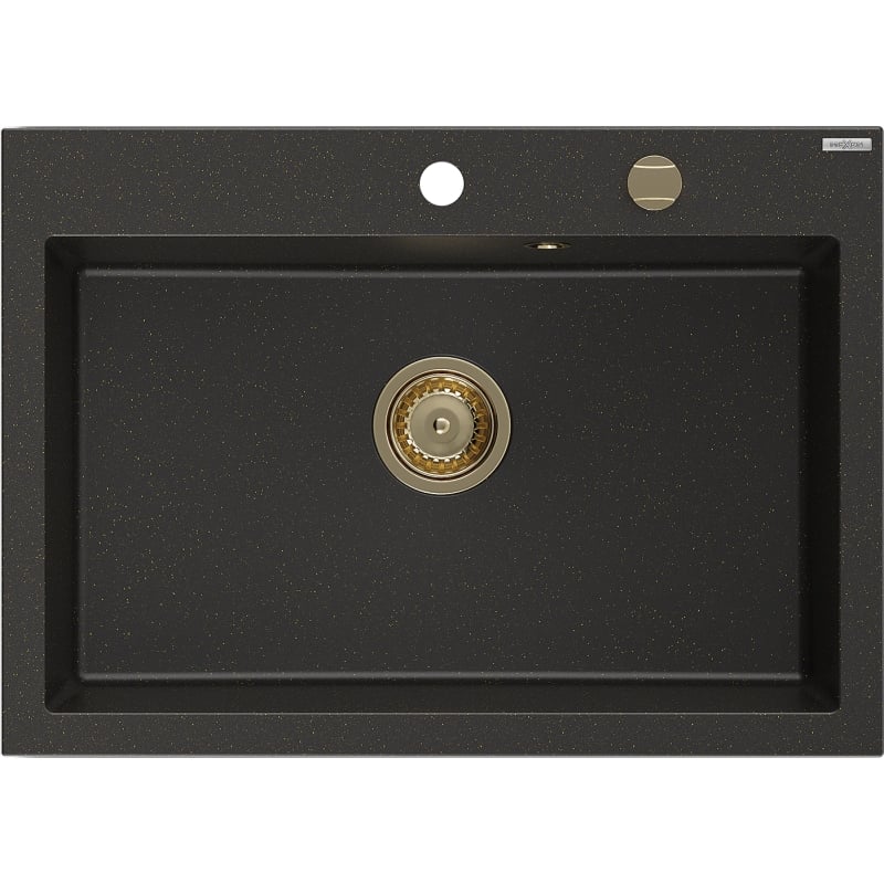 Mexen Elix granite sink 1-bowl 700 x 500 mm, black/gold metallic, gold siphon - 6526701005-75-G
