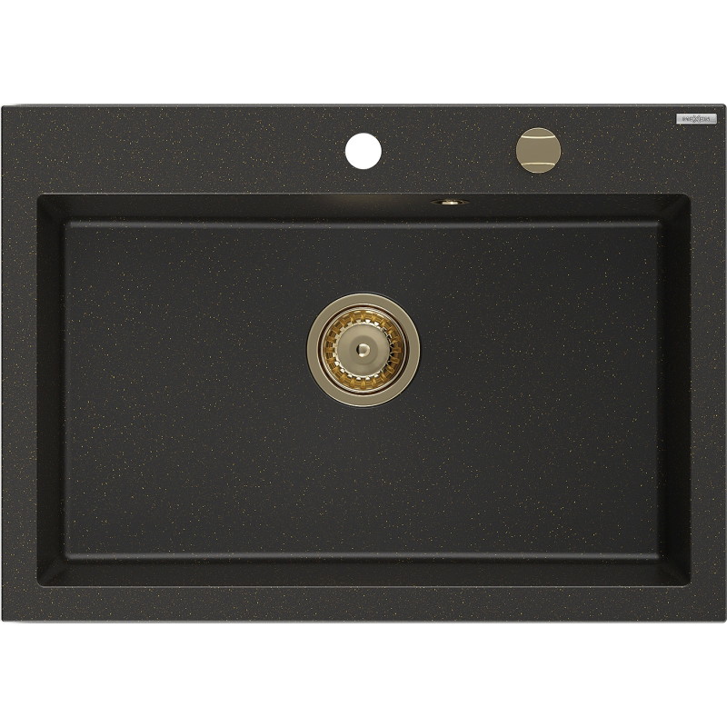 Mexen Elix granitni sudoper s jednom komorom 700 x 500 mm, crni/zlatni metalik, sifon zlatni - 6526701005-75-G