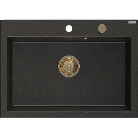 Mexen Elix granitni sudoper s jednom komorom 700 x 500 mm, crni/zlatni metalik, sifon zlatni - 6526701005-75-G