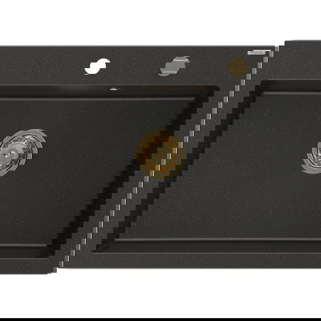 Mexen Elix lava-louça em granito de 1 bacia 700 x 500 mm, preto/ouro metálico, sifão dourado - 6526701005-75-G