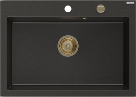 Mexen Elix granitdiskho med en kammare 700 x 500 mm, svart/guld metallic, guldavlopp - 6526701005-75-G