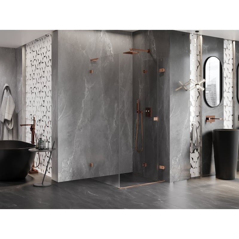 Mexen Lunar-F L cabine de douche pliable droite 100 x 100 cm, transparent, cuivre brossé - 836L-100-100-65-00-P