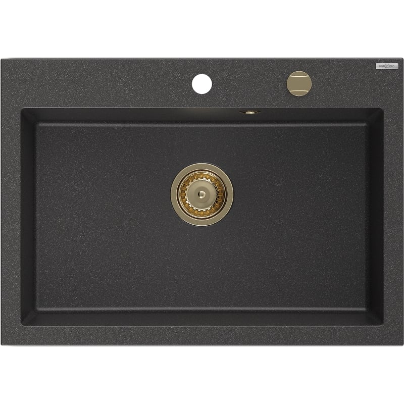 Mexen Elix zlewozmywak granitowy 1-komorowy 700 x 500 mm, czarny nakrapiany, syfon złoty - 6526701005-76-G