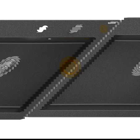Mexen Elix granitā izlietne ar vienu nodalījumu 700 x 500 mm, melna ar punktiem, zelta sifons - 6526701005-76-G