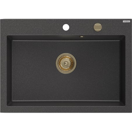 Mexen Elix Granitspüle 1-beckig 700 x 500 mm, schwarz gesprenkelt, goldener Siphon - 6526701005-76-G