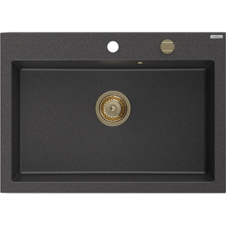 Mexen Elix ühekambriline graniidist köögivalamu 700 x 500 mm, must täpiline, kuldne sifoon - 6526701005-76-G