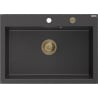 Mexen Elix Granitspüle 1-beckig 700 x 500 mm, schwarz gesprenkelt, goldener Siphon - 6526701005-76-G