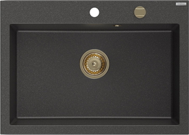 Mexen Elix granieten spoelbak 1-komerig 700 x 500 mm, zwart gespikkeld, gouden sifon - 6526701005-76-G