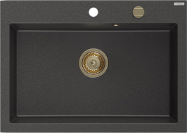 Mexen Elix granite sink 1-bowl 700 x 500 mm, black speckled, gold siphon - 6526701005-76-G