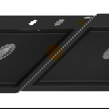 Mexen Elix fregadero de granito de 1 seno 700 x 500 mm, negro, sifón dorado - 6526701005-77-G