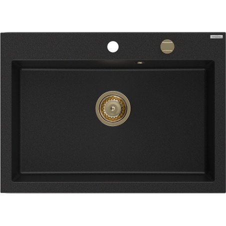 Mexen Elix granitni sudoper s 1 komorom 700 x 500 mm, crni, zlatni sifon - 6526701005-77-G