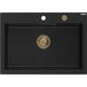 Mexen Elix granieten gootsteen 1-komor 700 x 500 mm, zwart, gouden sifon - 6526701005-77-G
