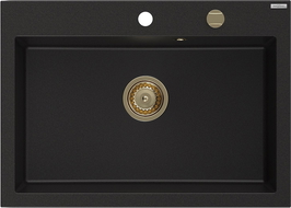Mexen Elix granieten gootsteen 1-komor 700 x 500 mm, zwart, gouden sifon - 6526701005-77-G