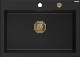 Mexen Elix νεροχύτης γρανίτης με 1 θάλαμο 700 x 500 mm, μαύρος, σιφόνι χρυσό