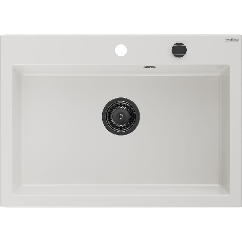 Mexen Elix granieten spoelbak 1-kamer 700 x 500 mm, wit, zwarte sifon - 6526701005-20-B