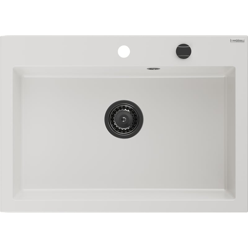 Mexen Elix granite sink 1-bowl 700 x 500 mm, white, black siphon - 6526701005-20-B