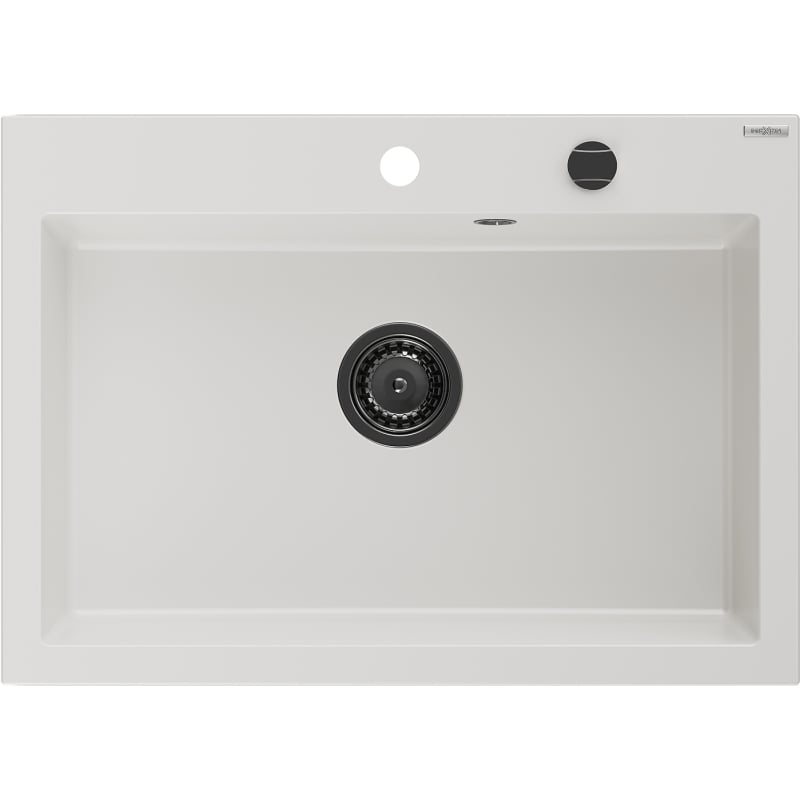 Mexen Elix zlewozmywak granitowy 1-komorowy 700 x 500 mm, biały, syfon czarny - 6526701005-20-B