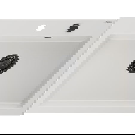 Mexen Elix granieten gootsteen 1-komors 700 x 500 mm, wit, zwarte sifon - 6526701005-20-B