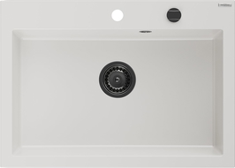Mexen Elix fregadero de granito 1-cámara 700 x 500 mm, blanco, sifón negro - 6526701005-20-B