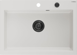 Mexen Elix granite sink 1-bowl 700 x 500 mm, white, black siphon - 6526701005-20-B