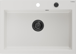 Mexen Elix lavello in granito ad 1 vasca 700 x 500 mm, bianco, sifone nero - 6526701005-20-B