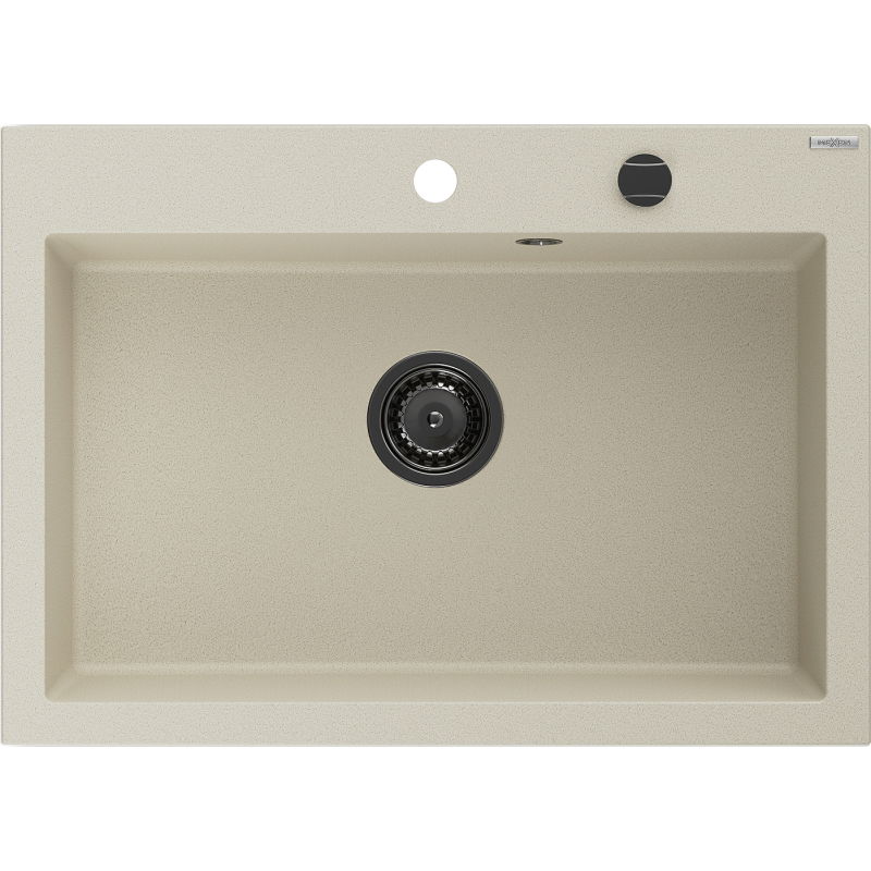 Mexen Elix granieten spoelbak 1-kommer 700 x 500 mm, beige, zwarte sifon - 6526701005-69-B
