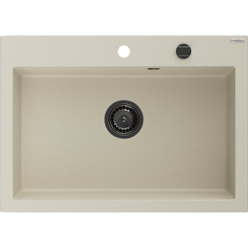 Mexen Elix Granitspüle 1-Beckig 700 x 500 mm, Beige, Schwarzer Siphon - 6526701005-69-B