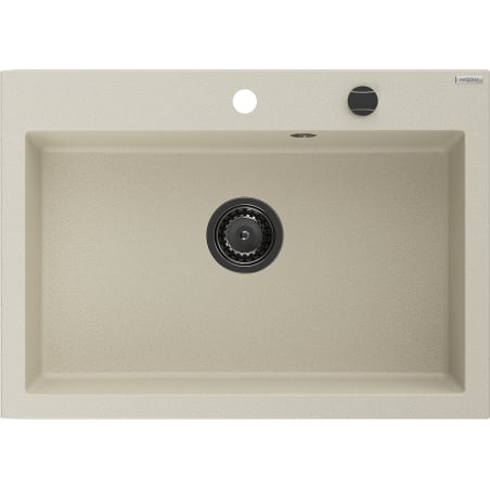 Mexen Elix Granitspüle 1-Beckig 700 x 500 mm, Beige, Schwarzer Siphon - 6526701005-69-B
