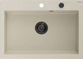 Mexen Elix granieten spoelbak 1-kommer 700 x 500 mm, beige, zwarte sifon - 6526701005-69-B