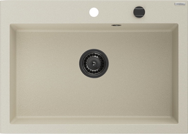 Mexen Elix granite kitchen sink single-bowl 700 x 500 mm, beige, black siphon - 6526701005-69-B