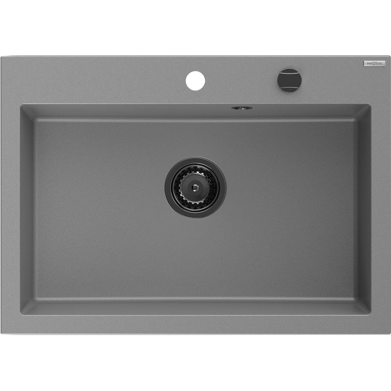 Mexen Elix évier en granit 1 bac 700 x 500 mm, gris, siphon noir - 6526701005-71-B