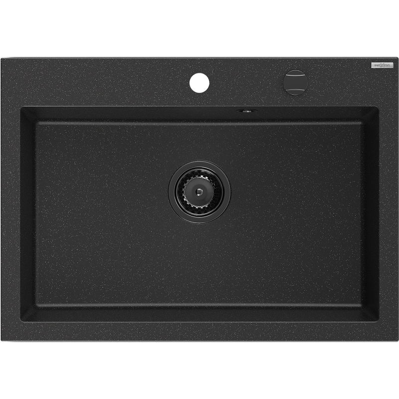 Mexen Elix granieten spoelbak 1-komers 700 x 500 mm, zwart/zilveren metallic, zwarte sifon - 6526701005-73-B
