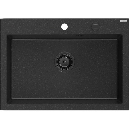 Mexen Elix ühekordne graniitköögivalamu 700 x 500 mm, must/hõbedane metallik, must sifoon - 6526701005-73-B