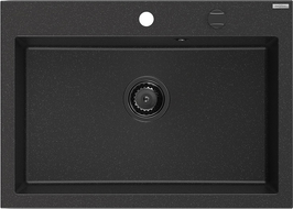 Mexen Elix fregadero de granito de 1 cámara 700 x 500 mm, negro/plateado metálico, sifón negro - 6526701005-73-B
