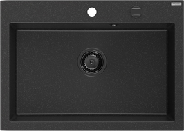 Mexen Elix lavello in granito a 1 vasca 700 x 500 mm, nero/argento metallizzato, sifone nero - 6526701005-73-B