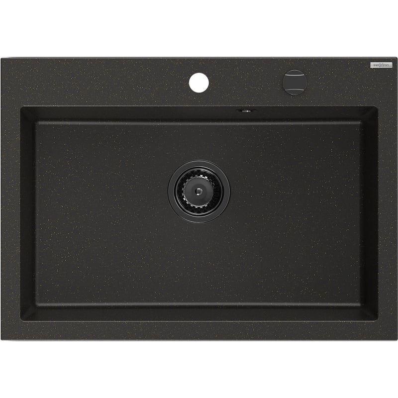 Mexen Elix granite sink 1-bowl 700 x 500 mm, black/gold metallic, black siphon - 6526701005-75-B