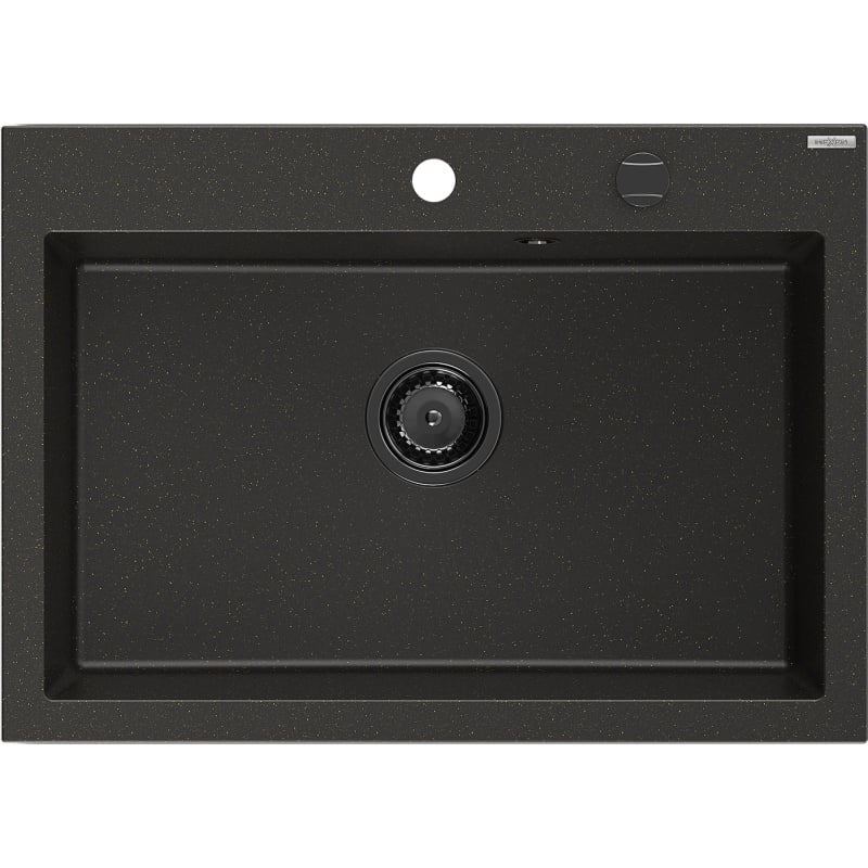 Mexen Elix granitni sudoper s jednom komorom 700 x 500 mm, crni/zlatni metalik, sifon crni - 6526701005-75-B